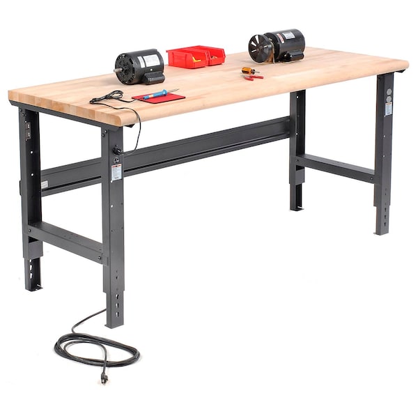 Global Industrial Adjustable Height Workbench, 72 x 30in, Maple Safety Edge, Black 183988BK - main